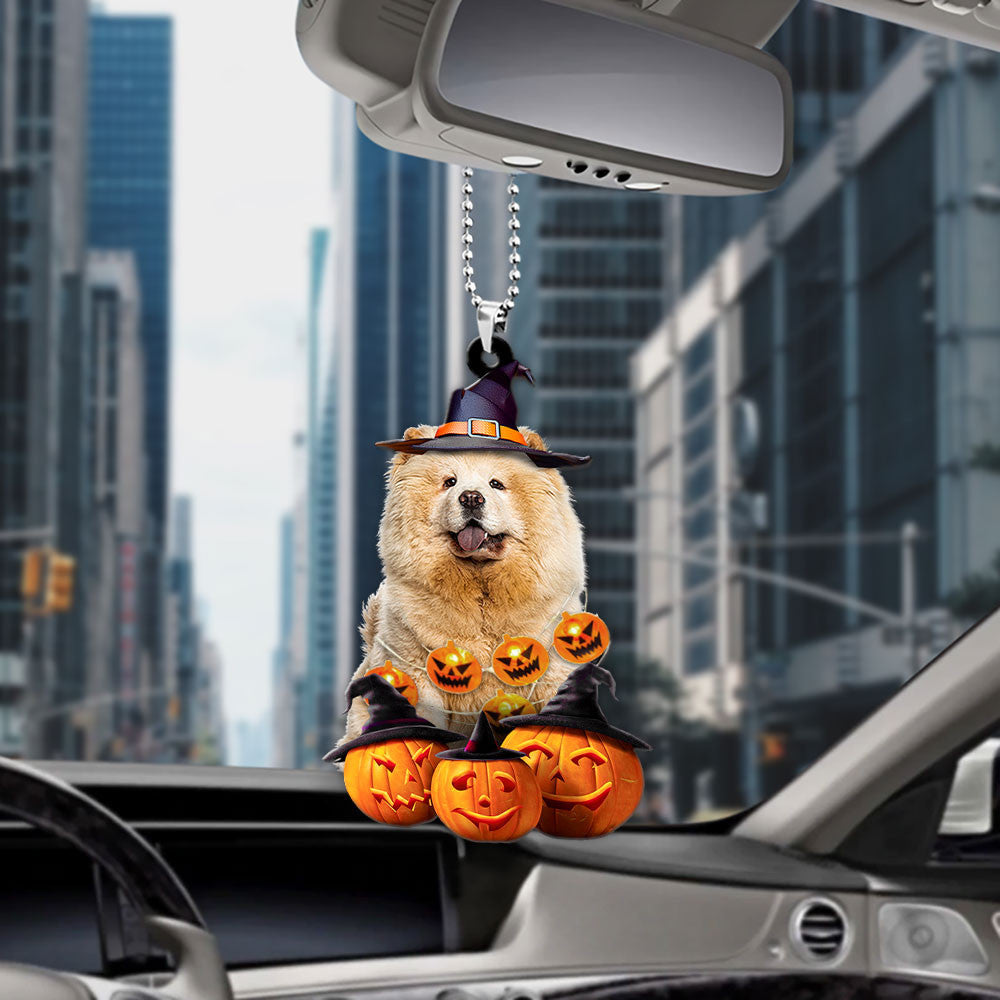 Chow Chow Dog Halloween Pumpkin Scary Car Ornament