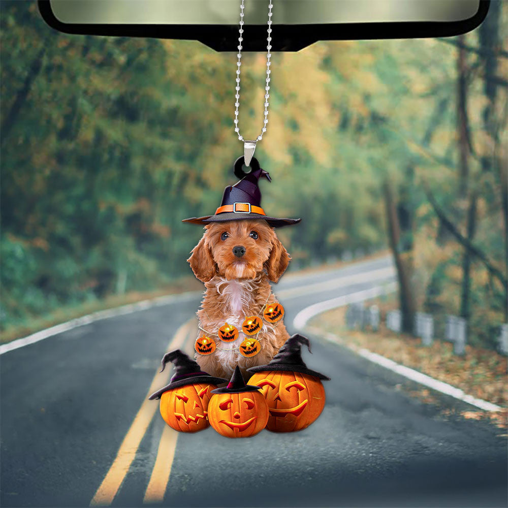 Cockapoo Dog Halloween Pumpkin Scary Car Ornament