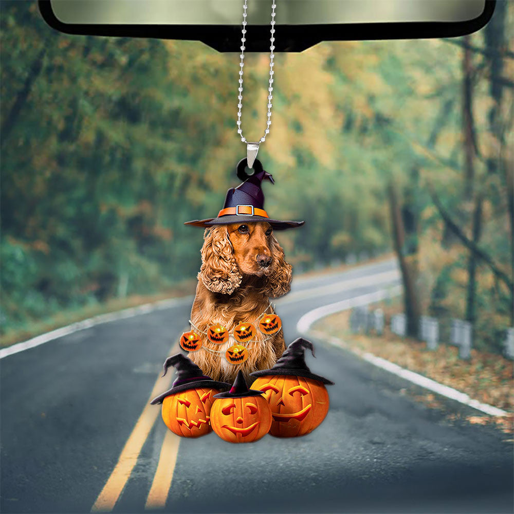 Cocker Spaniel Dog Halloween Pumpkin Scary Car Ornament
