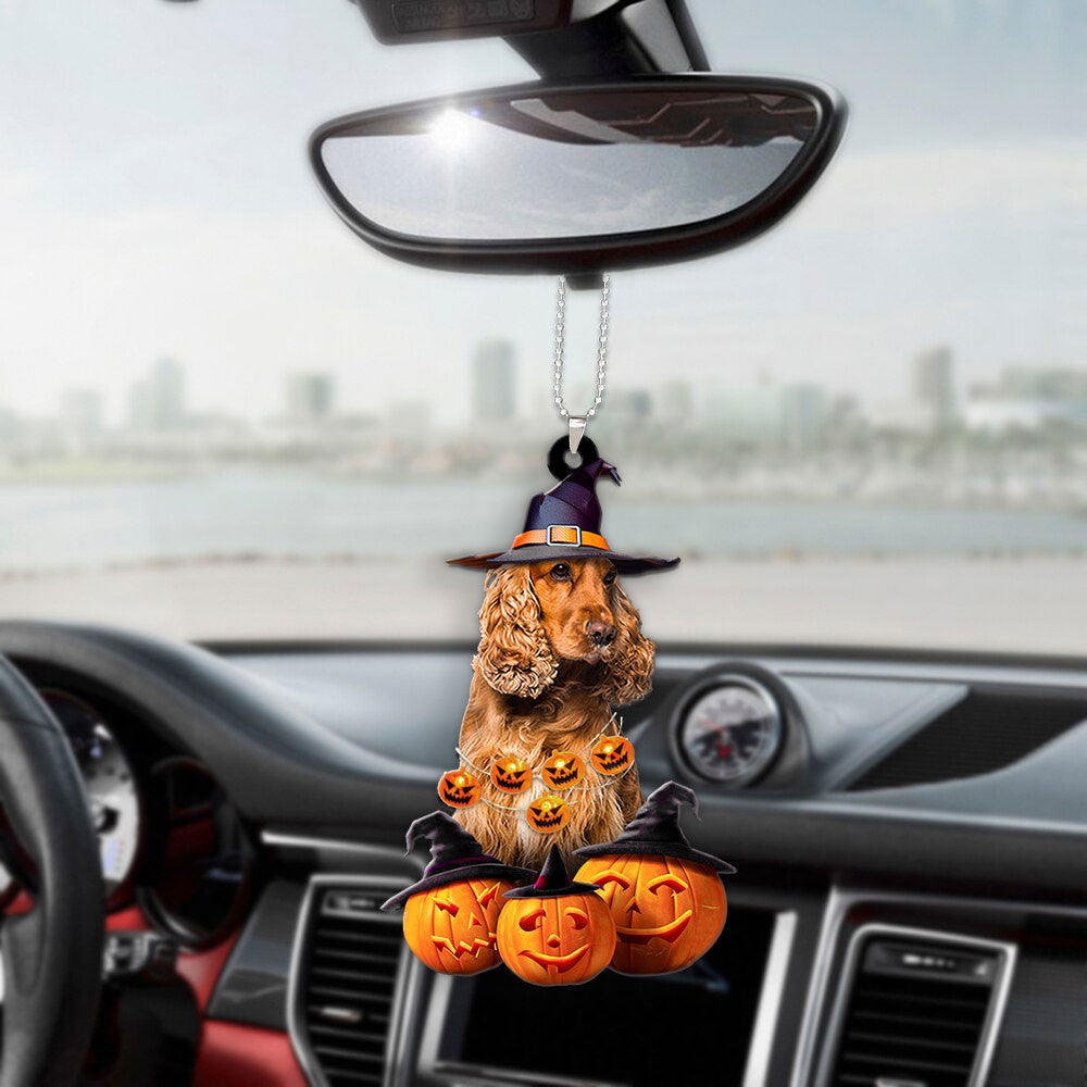 Cocker Spaniel Dog Halloween Pumpkin Scary Car Ornament