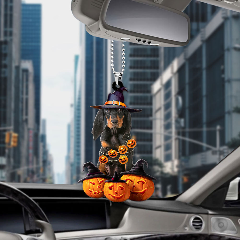 Coonhound Dog Halloween Pumpkin Scary Car Ornament