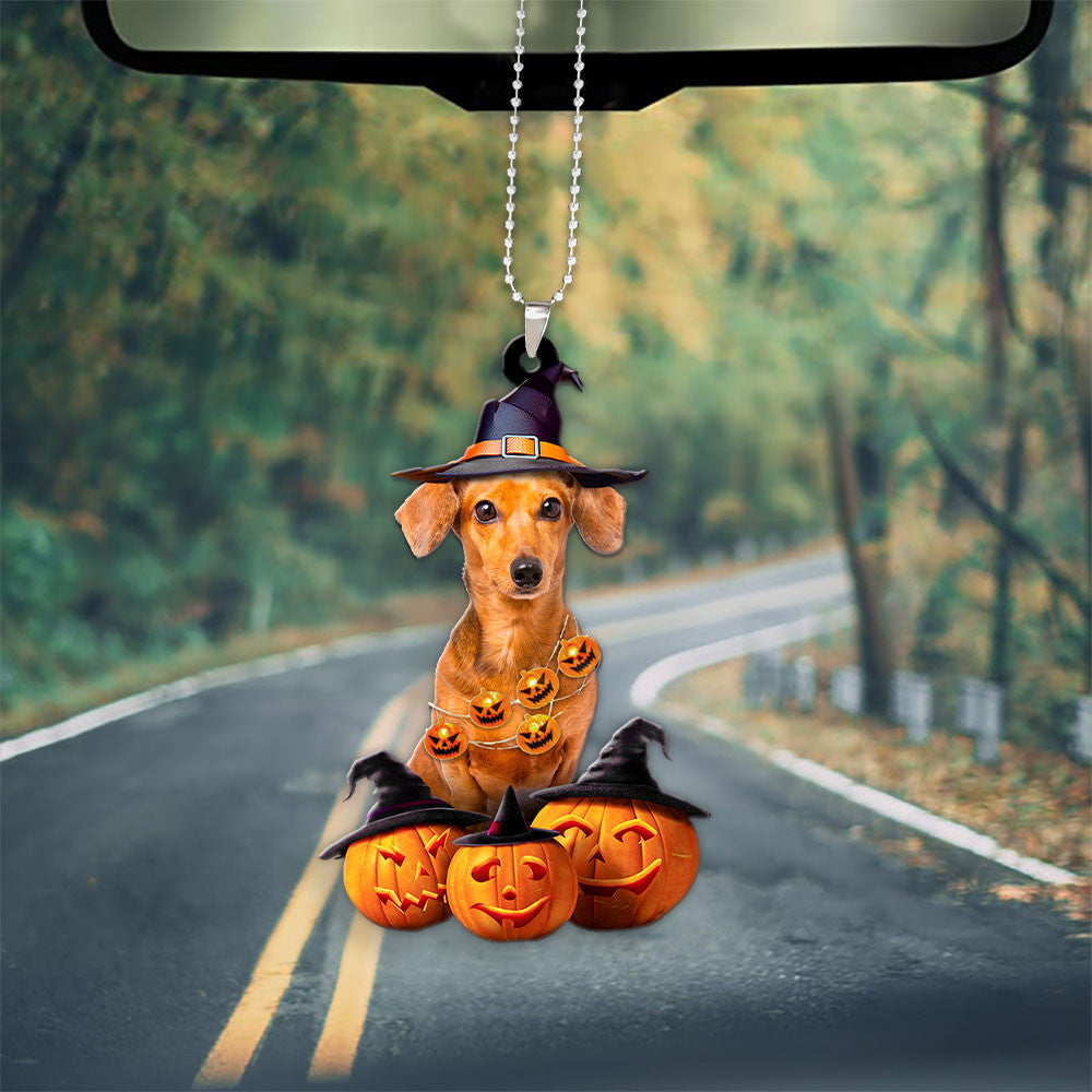 Dachshund Dog Halloween Pumpkin Scary Car Ornament