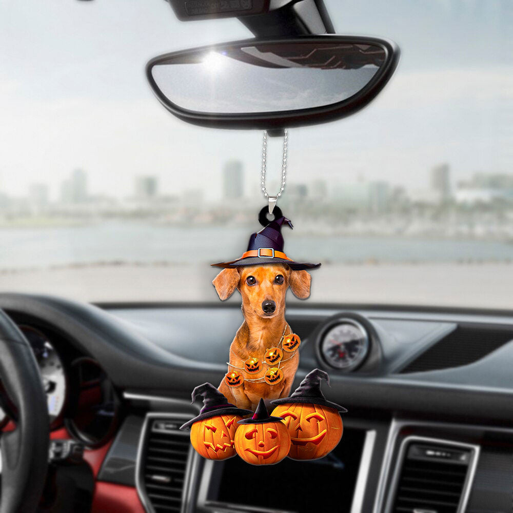 Dachshund Dog Halloween Pumpkin Scary Car Ornament