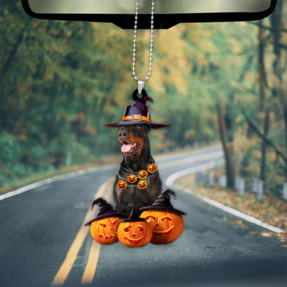 Doberman Pinscher Dog Halloween Pumpkin Scary Car Ornament