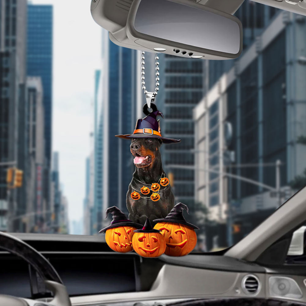 Doberman Pinscher Dog Halloween Pumpkin Scary Car Ornament