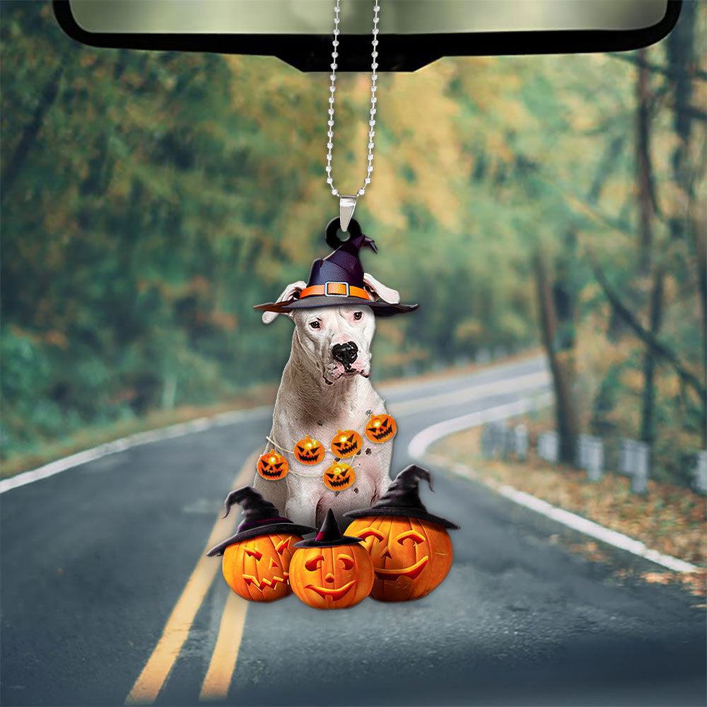 Dogo Argentino Dog Halloween Pumpkin Scary Car Ornament