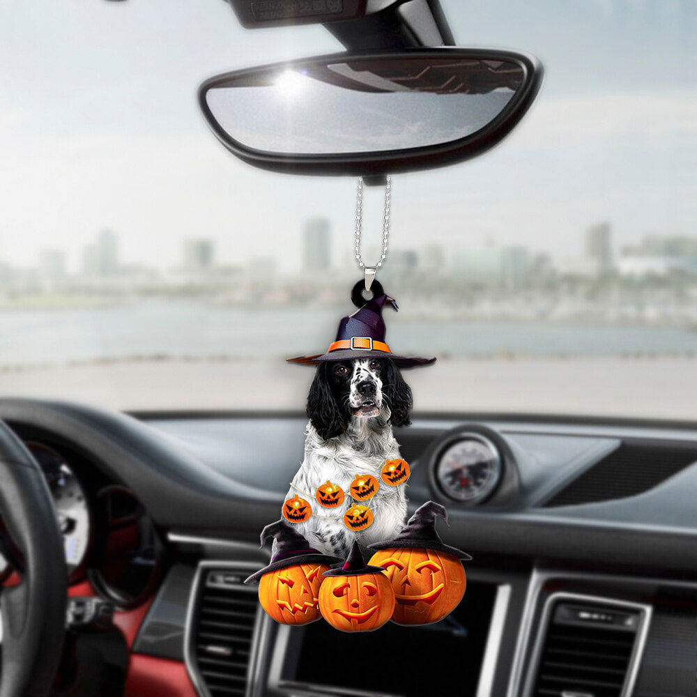 English Springer Spaniel Dog Halloween Pumpkin Scary Car Ornament