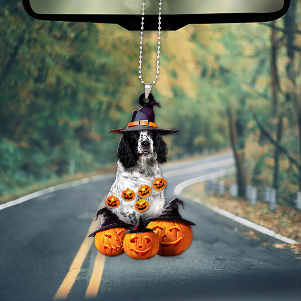 English Springer Spaniel Dog Halloween Pumpkin Scary Car Ornament