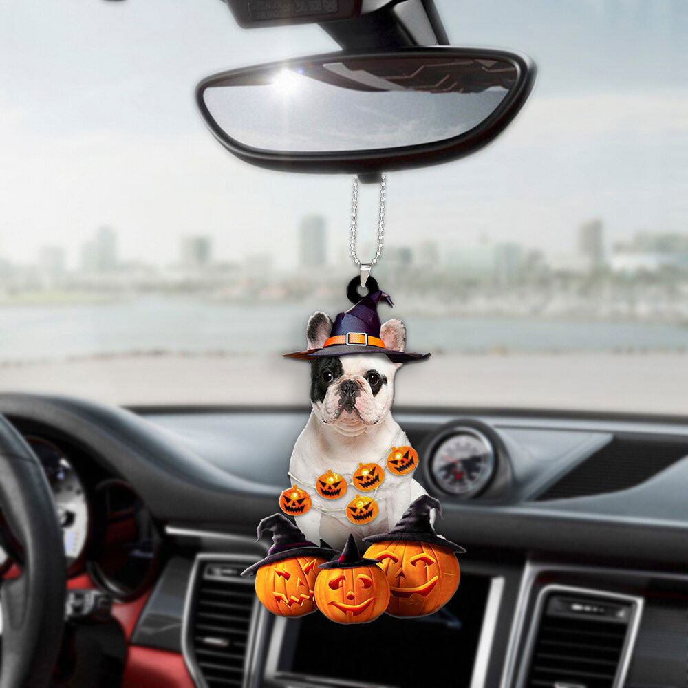 French Bulldog Dog Halloween Pumpkin Scary Car Ornament