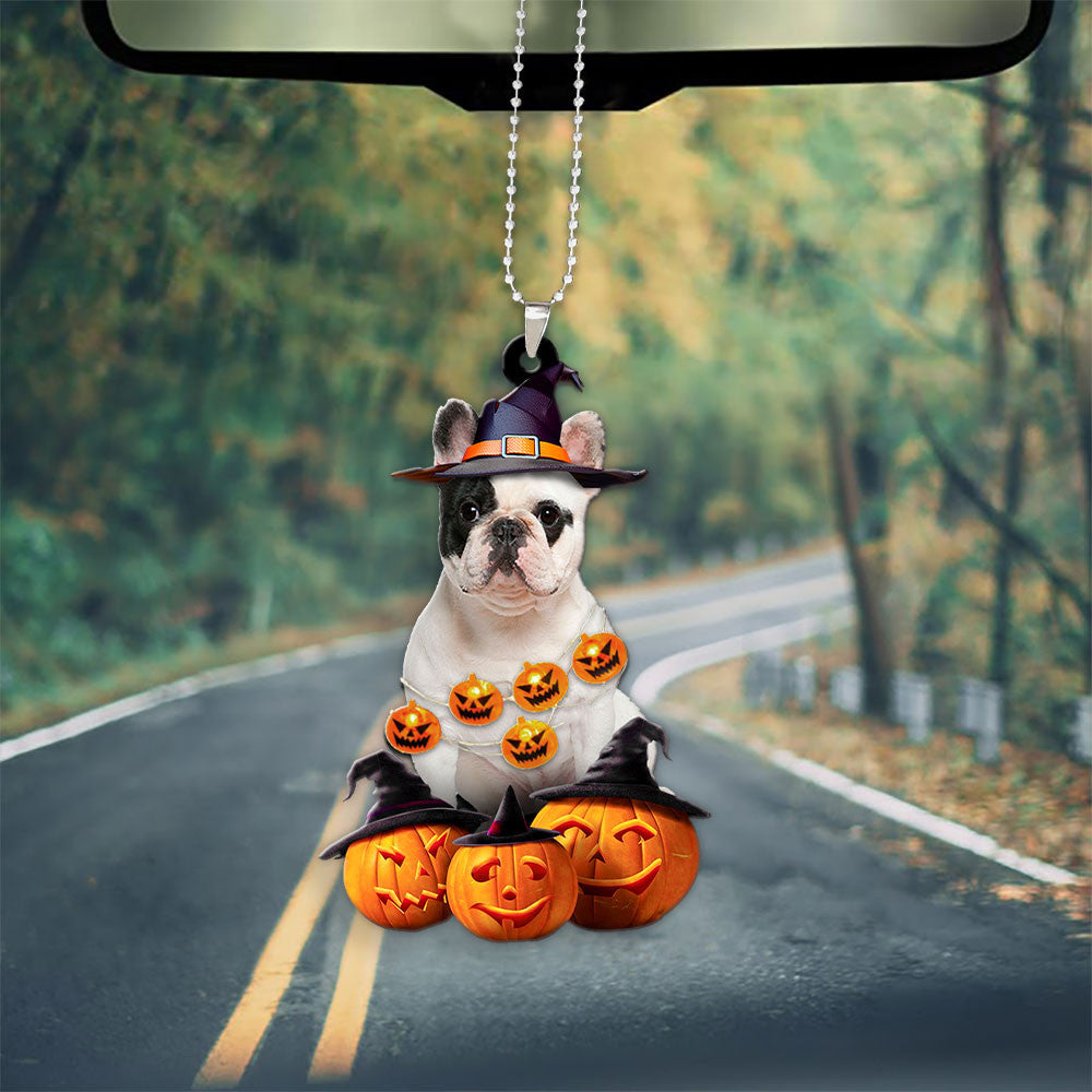 French Bulldog Dog Halloween Pumpkin Scary Car Ornament