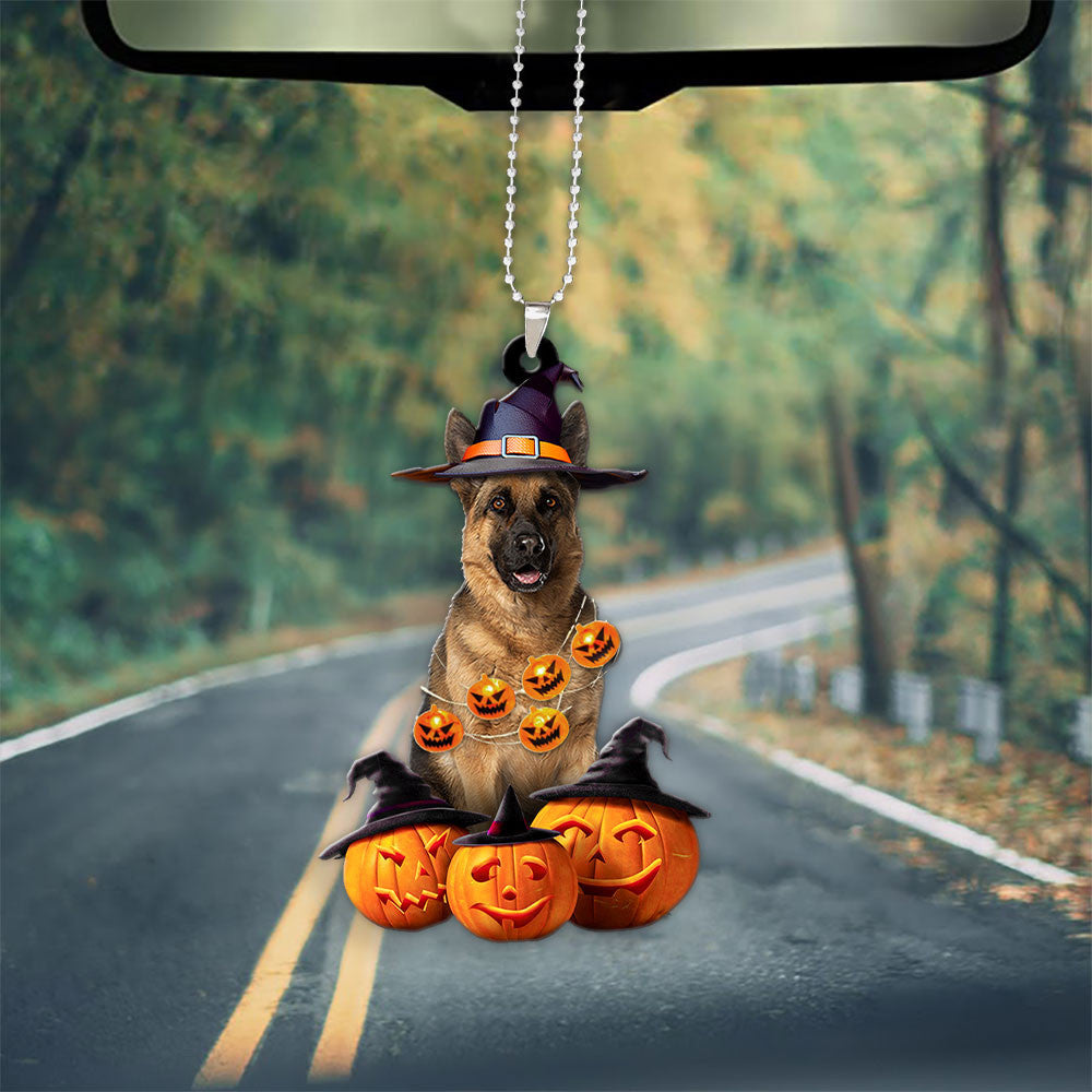German Shepherd Dog Halloween Pumpkin Scary Car Ornament