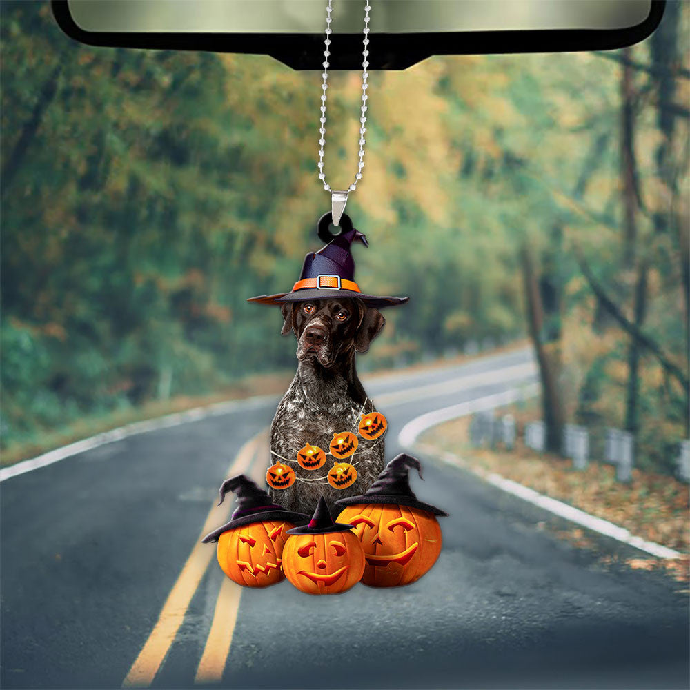 German Shorthaired Pointer Dog Halloween Pumpkin Scary Car Ornament