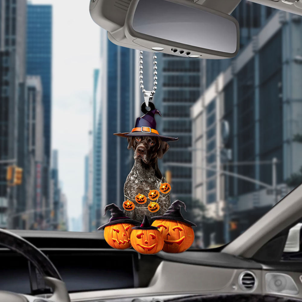 German Shorthaired Pointer Dog Halloween Pumpkin Scary Car Ornament
