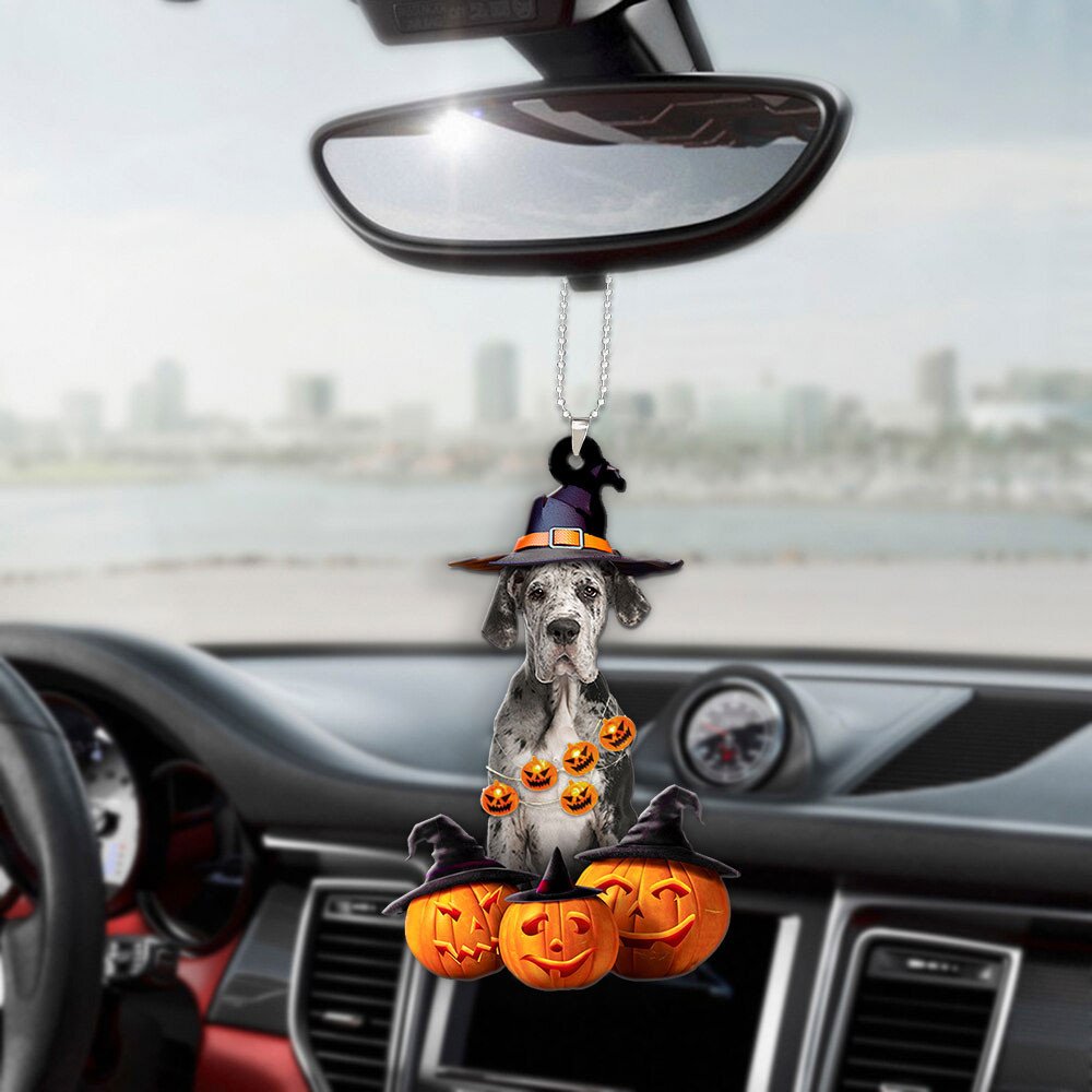 Great Dane Dog Halloween Pumpkin Scary Car Ornament