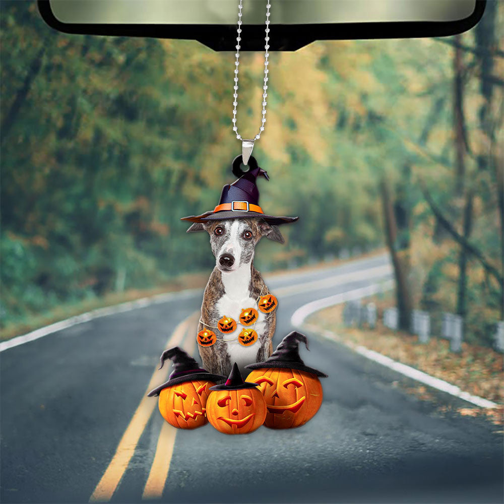 Greyhound Dog Halloween Pumpkin Scary Car Ornament
