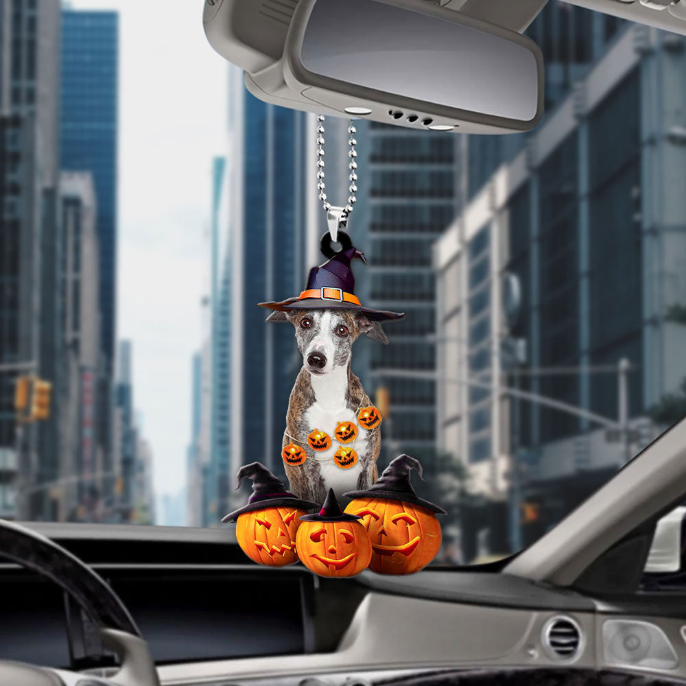 Greyhound Dog Halloween Pumpkin Scary Car Ornament