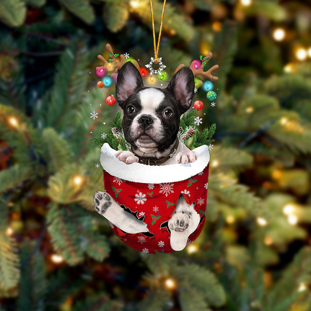 French Bulldog In Snow Pocket Christmas Ornament Flat Acrylic Dog Ornament