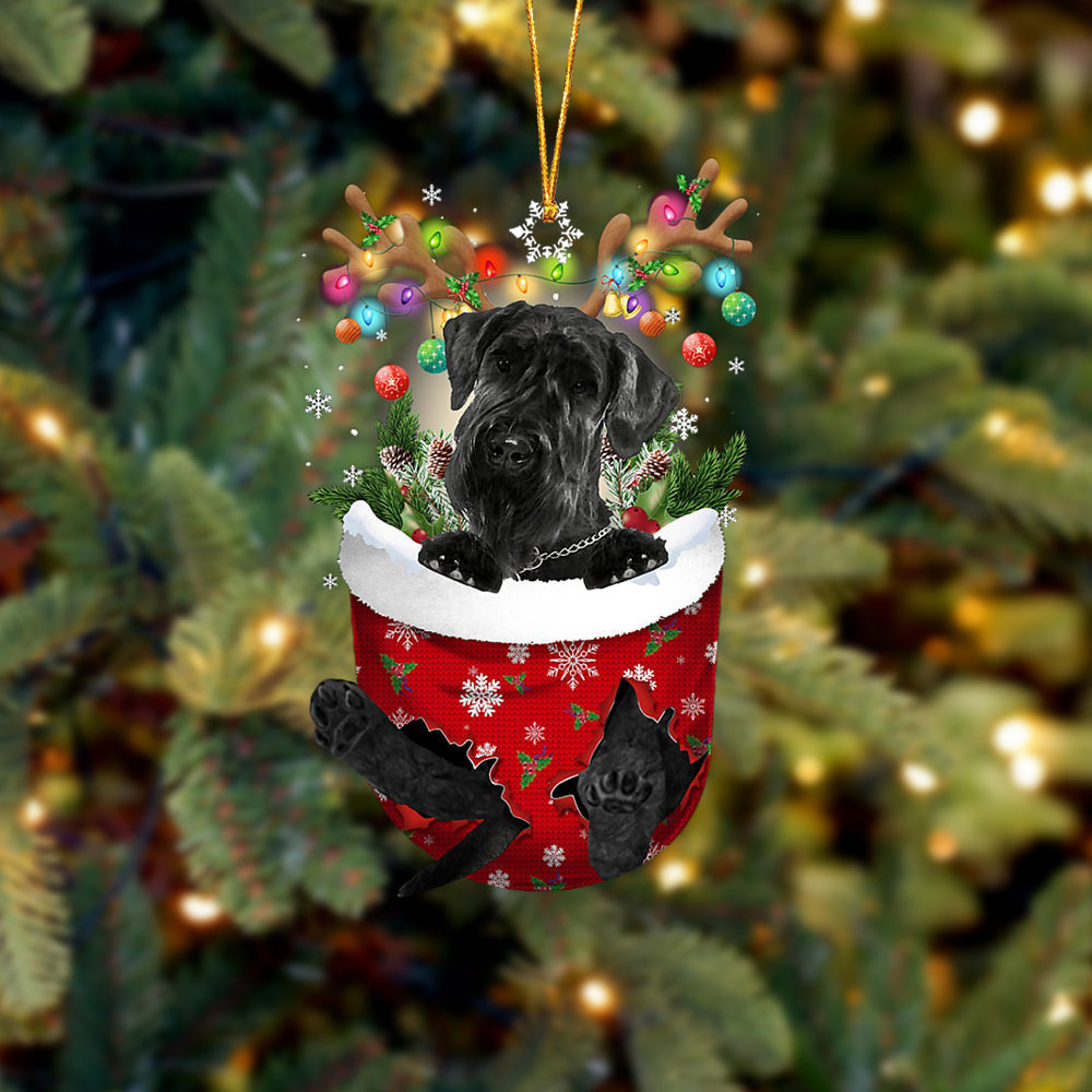 Giant Schnauzer In Snow Pocket Christmas Ornament Flat Acrylic Dog Ornament