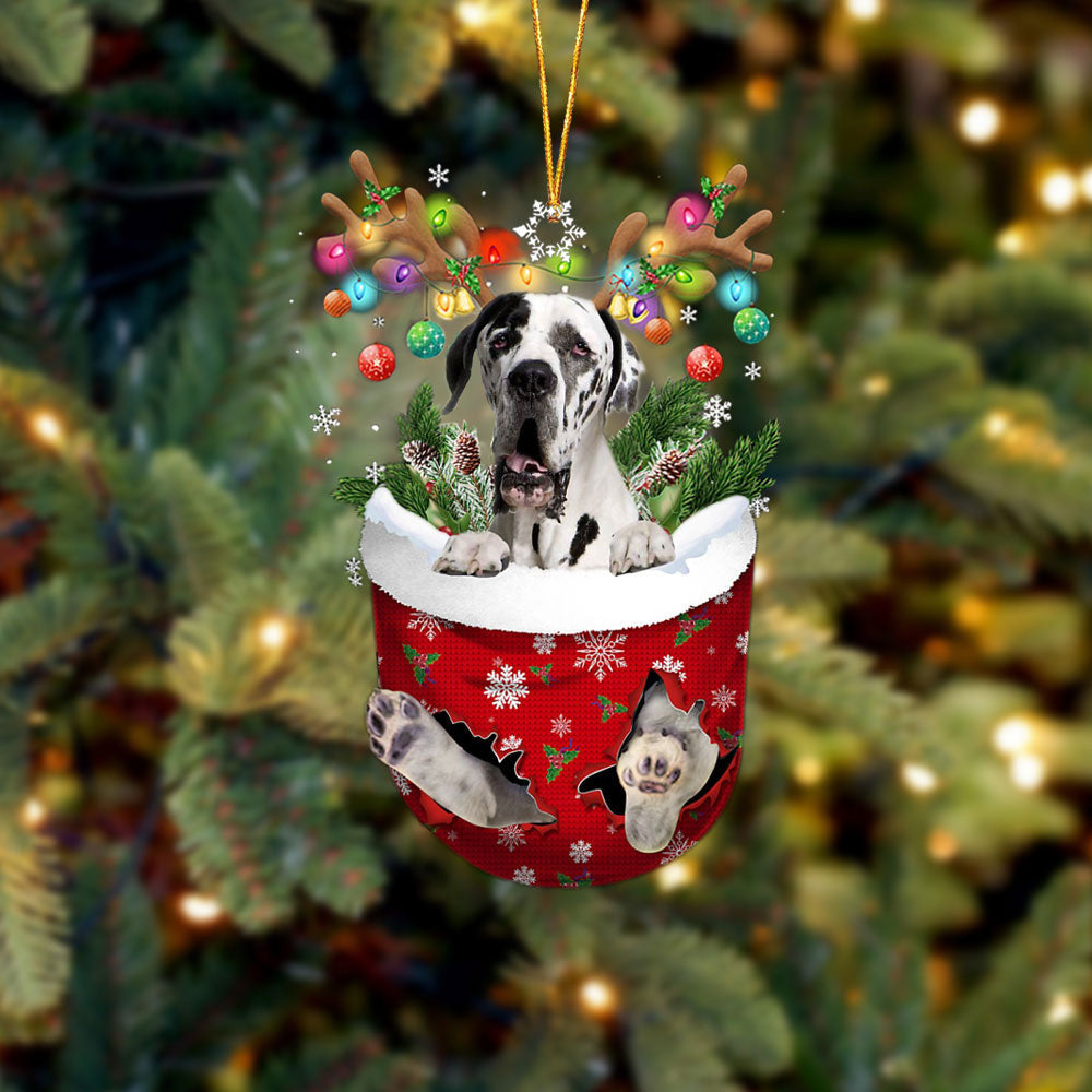 Great Dane 2 In Snow Pocket Christmas Ornament Flat Acrylic Dog Ornament