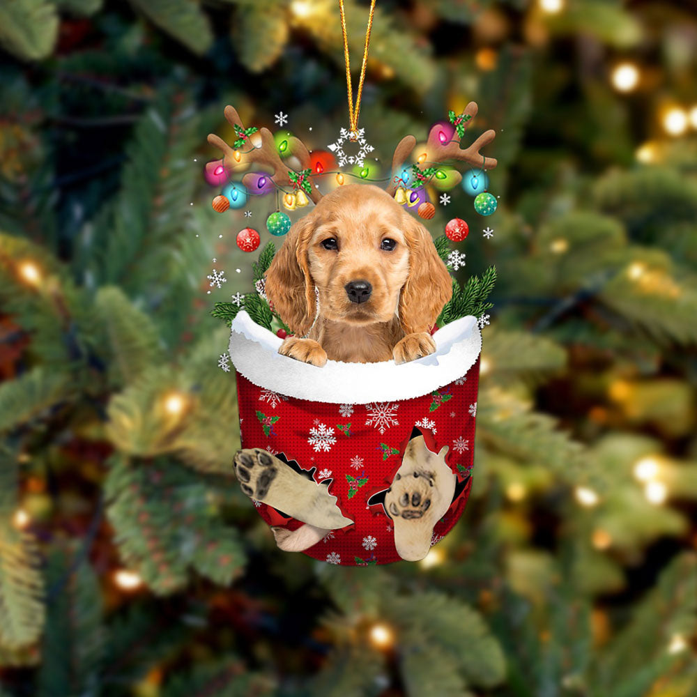 GOLDEN Cocker Spaniel In Snow Pocket Christmas Ornament Flat Acrylic Dog Ornament