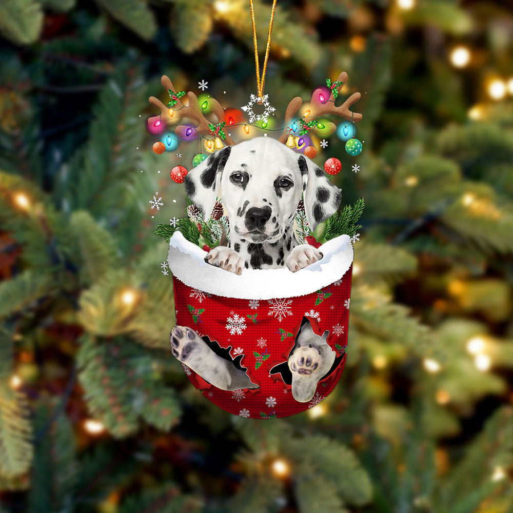 Dalmatian In Snow Pocket Christmas Ornament Flat Acrylic Dog Ornament