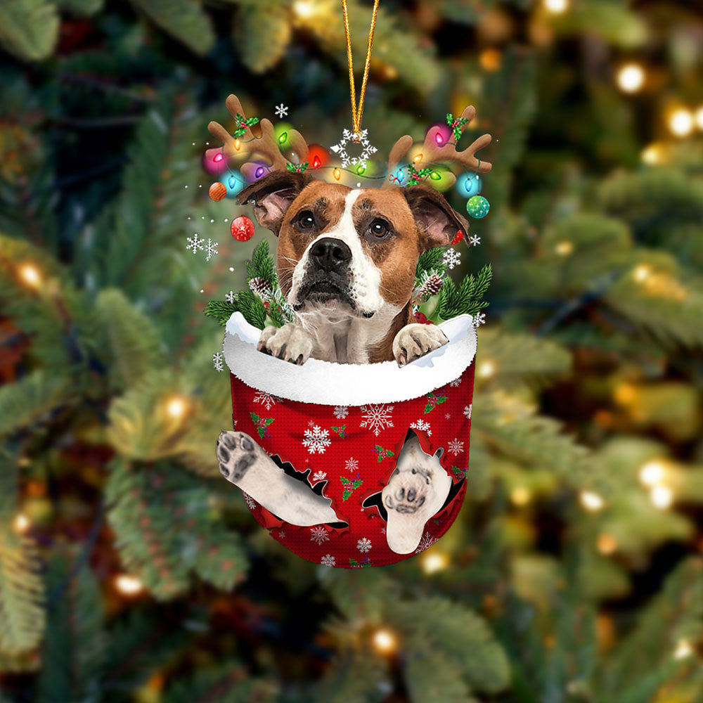 American Bulldog 1 In Snow Pocket Christmas Ornament Flat Acrylic Dog Ornament