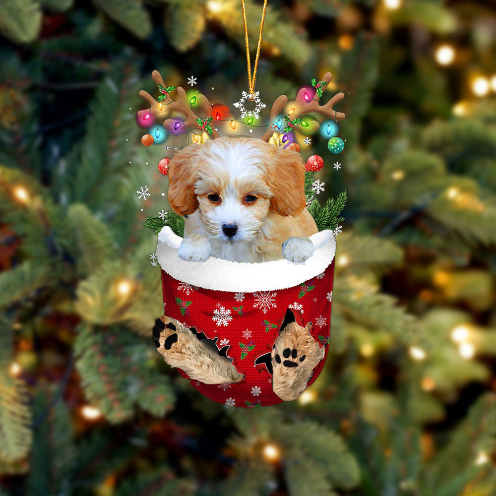 Shih Poo In Snow Pocket Christmas Ornament Flat Acrylic Dog Ornament