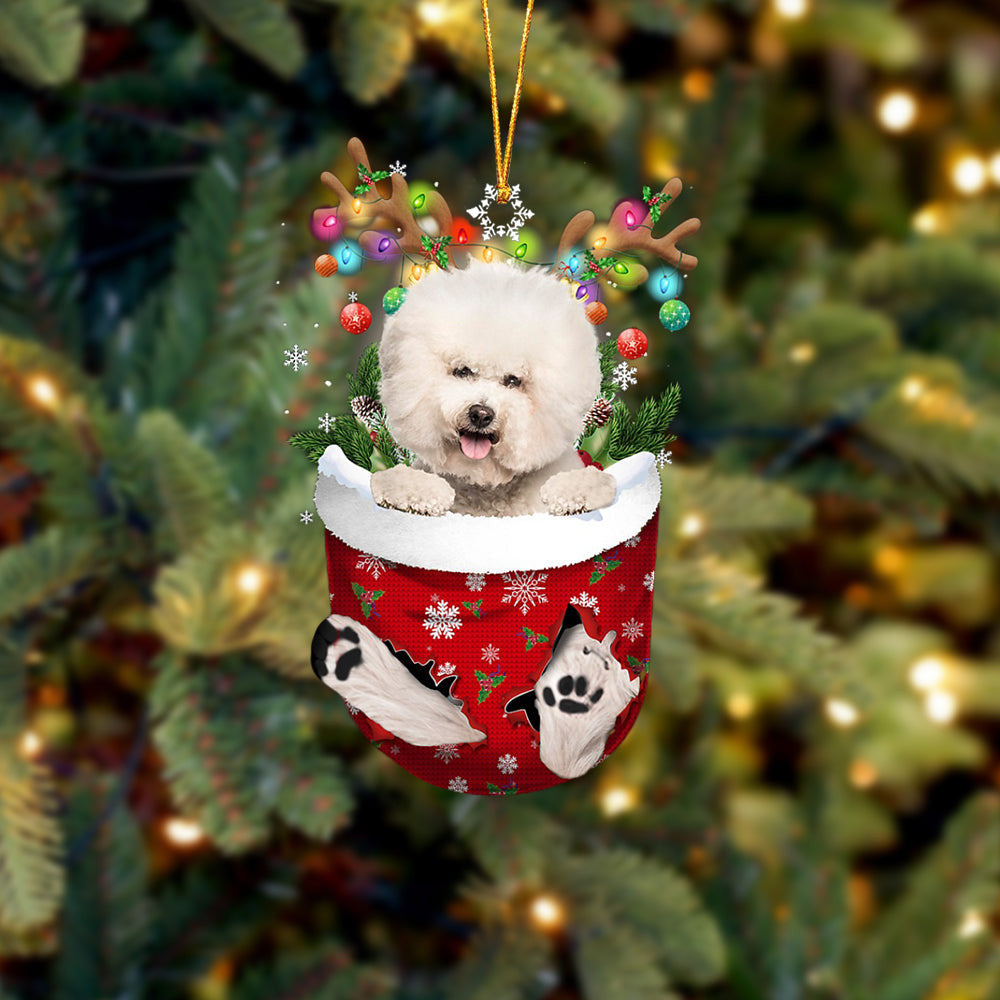 CREAM Bichon Frise In Snow Pocket Christmas Ornament Flat Acrylic Dog Ornament