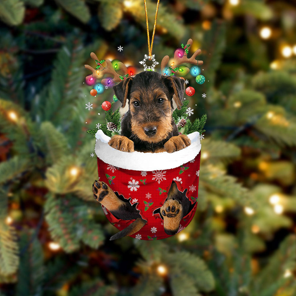 Airedale Terrier In Snow Pocket Christmas Ornament Flat Acrylic Dog Ornament