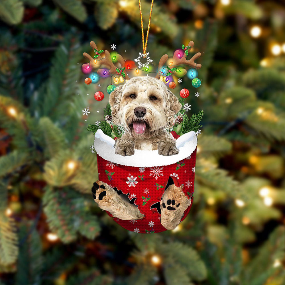 Goldendoodle 1 In Snow Pocket Christmas Ornament Flat Acrylic Dog Ornament