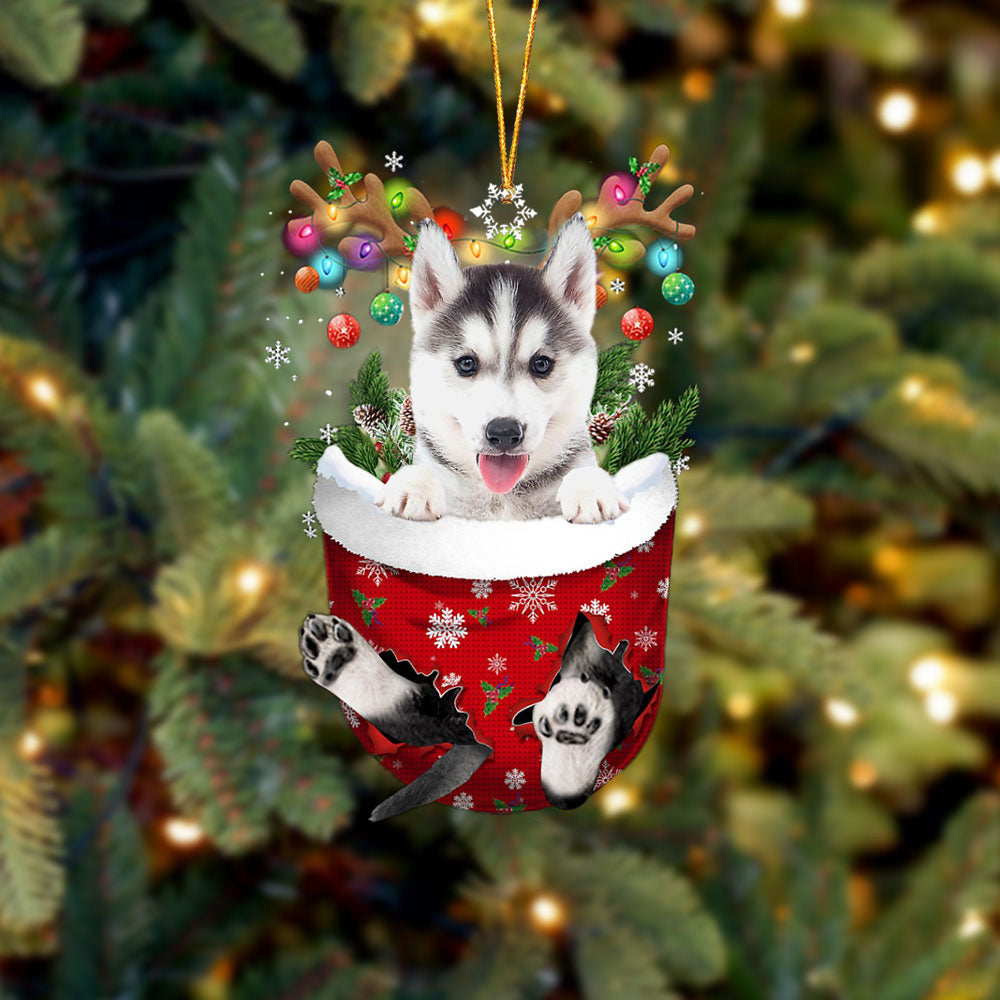 Husky 2 In Snow Pocket Christmas Ornament Flat Acrylic Dog Ornament