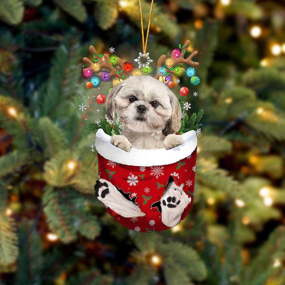 CREAM Shih Tzu In Snow Pocket Christmas Ornament Flat Acrylic Dog Ornament