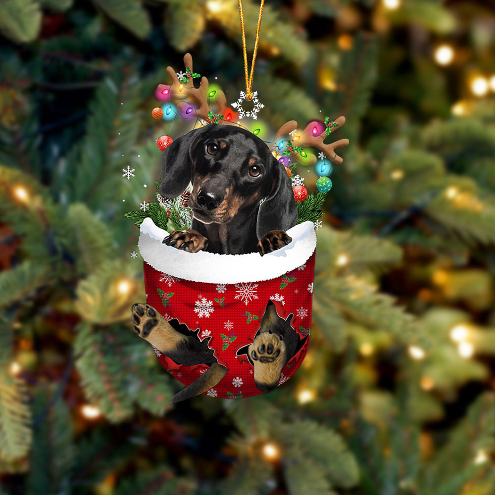 BLACK Dachshund  In Snow Pocket Christmas Ornament Flat Acrylic Dog Ornament