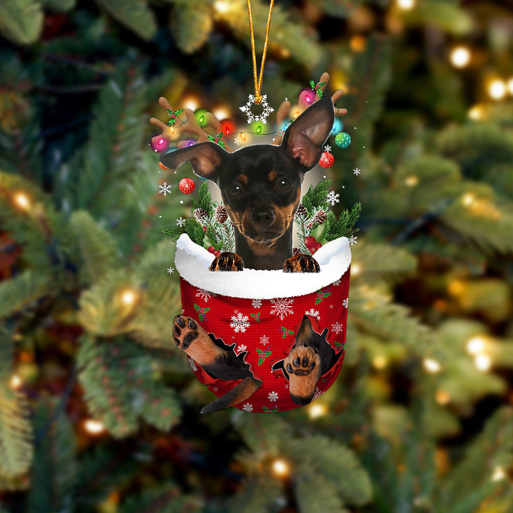Miniature Pinscher In Snow Pocket Christmas Ornament Flat Acrylic Dog Ornament