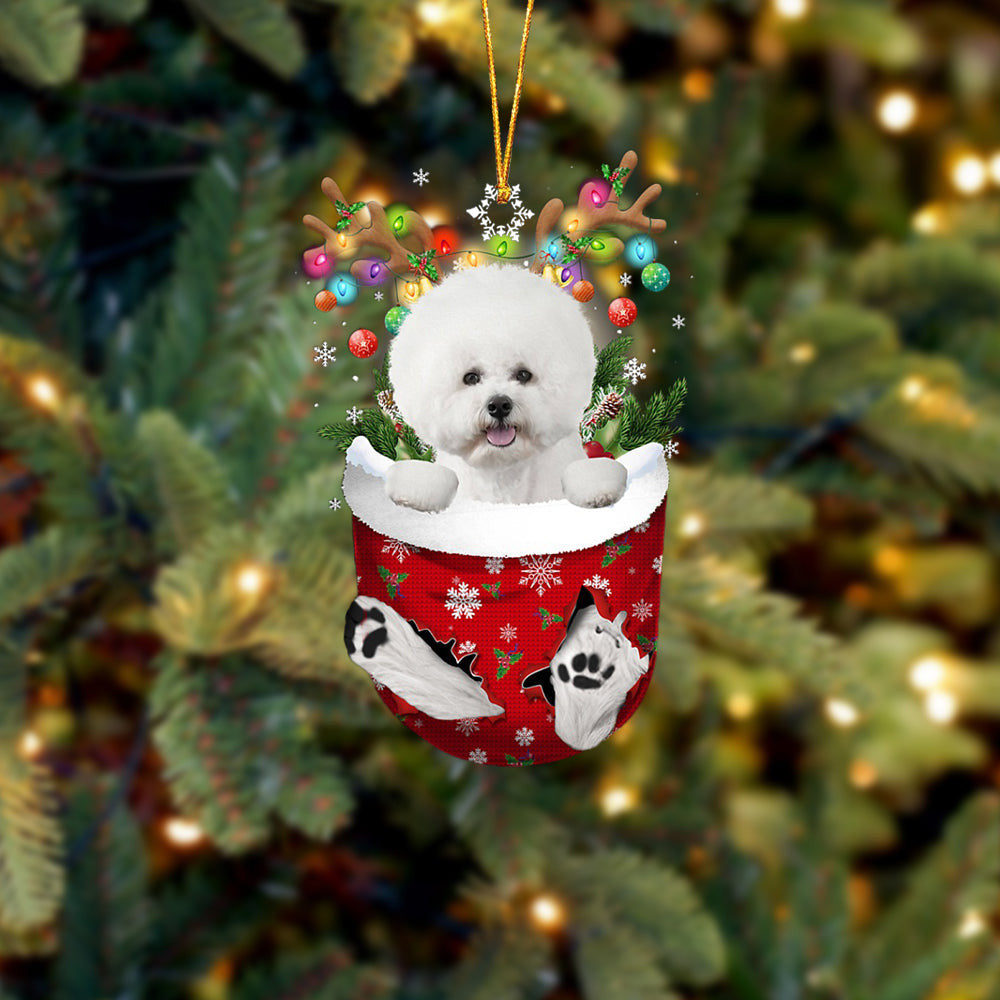 WHITE Bichon Frise In Snow Pocket Christmas Ornament Flat Acrylic Dog Ornament