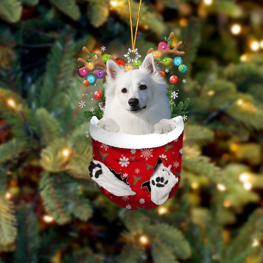 American Eskimo In Snow Pocket Christmas Ornament Flat Acrylic Dog Ornament