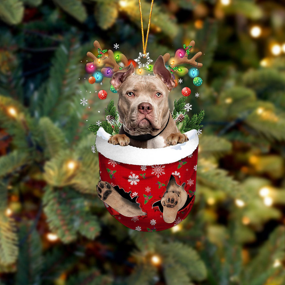 American Bully In Snow Pocket Christmas Ornament Flat Acrylic Dog Ornament