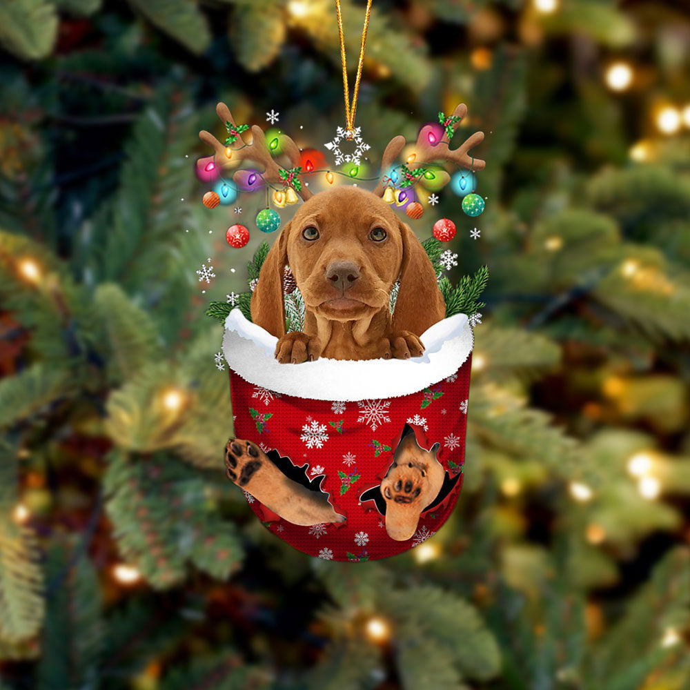 Vizsla In Snow Pocket Christmas Ornament Flat Acrylic Dog Ornament