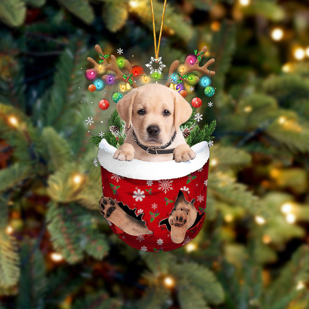 YELLOW Goldador In Snow Pocket Christmas Ornament Flat Acrylic Dog Ornament