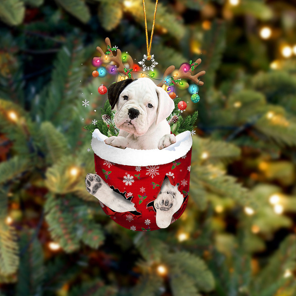 WHITE Boxer In Snow Pocket Christmas Ornament Flat Acrylic Dog Ornament