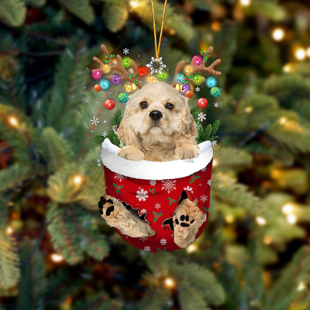 CREAM Cocker Spaniel In Snow Pocket Christmas Ornament Flat Acrylic Dog Ornament