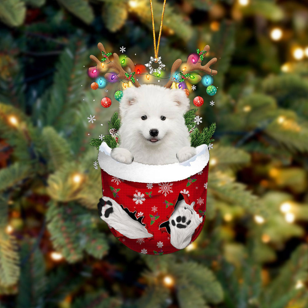 Samoyed In Snow Pocket Christmas Ornament Flat Acrylic Dog Ornament