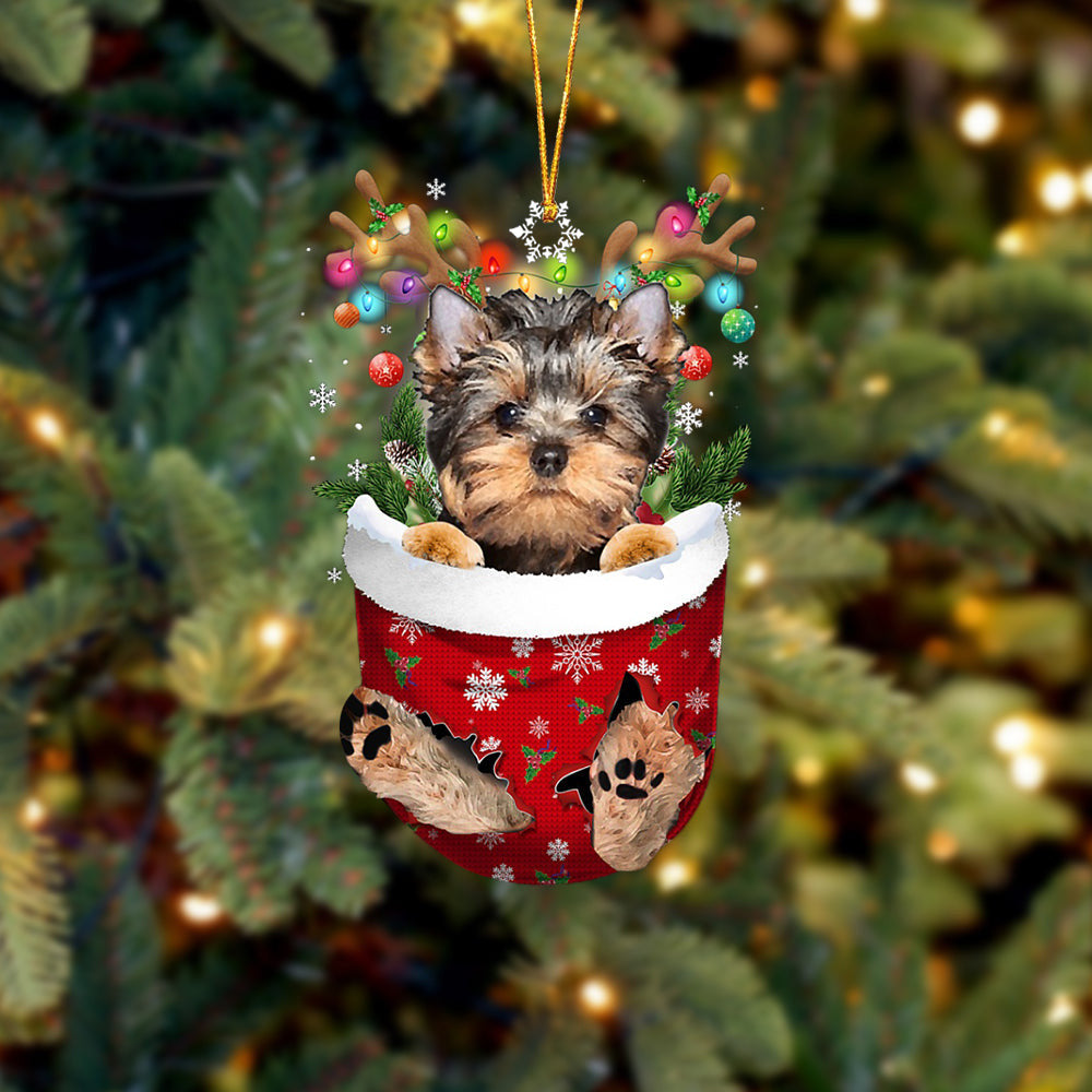YorkShire Terrier In Snow Pocket Christmas Ornament Flat Acrylic Dog Ornament