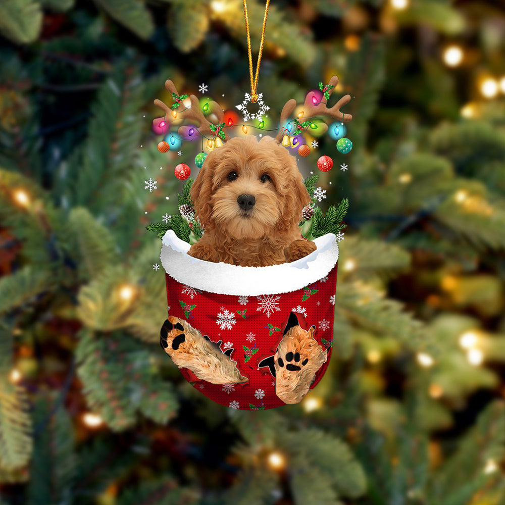 RED Goldendoodle In Snow Pocket Christmas Ornament Flat Acrylic Dog Ornament