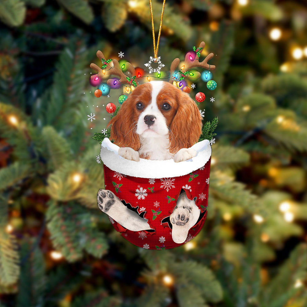 Cavalier King Charles Spaniel 1 In Snow Pocket Christmas Ornament Flat Acrylic Dog Ornament