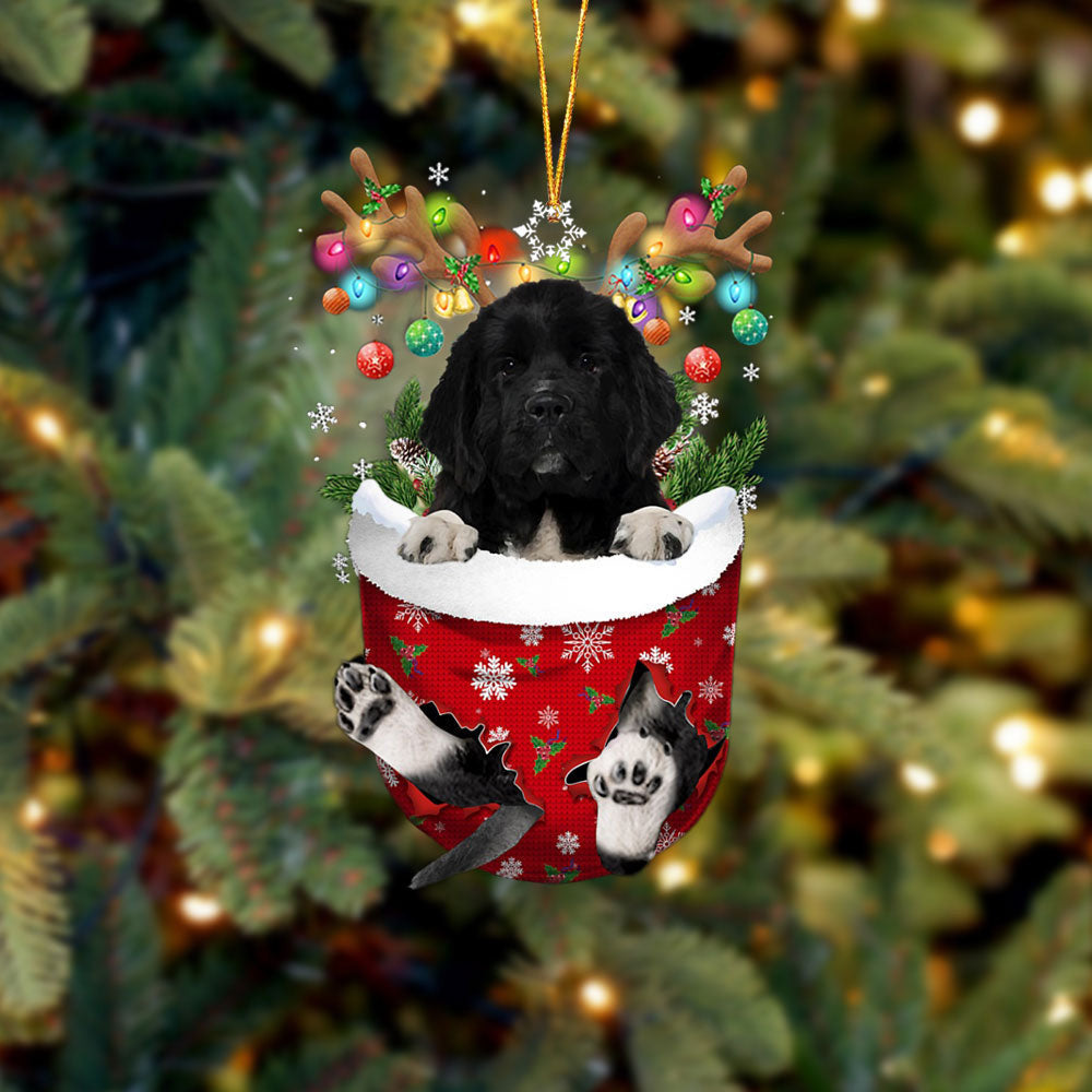 Newfoundland 1 In Snow Pocket Christmas Ornament Flat Acrylic Dog Ornament