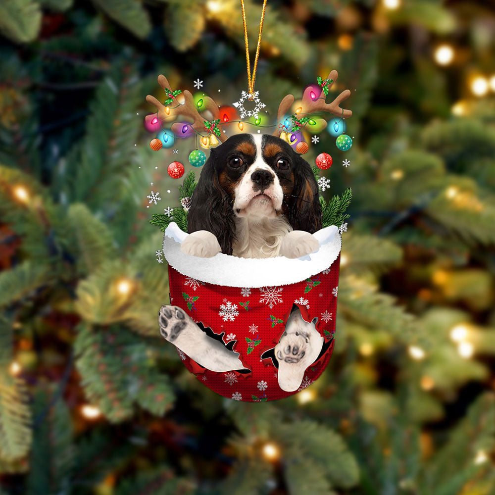 Cavalier King Charles Spaniel 3 In Snow Pocket Christmas Ornament Flat Acrylic Dog Ornament