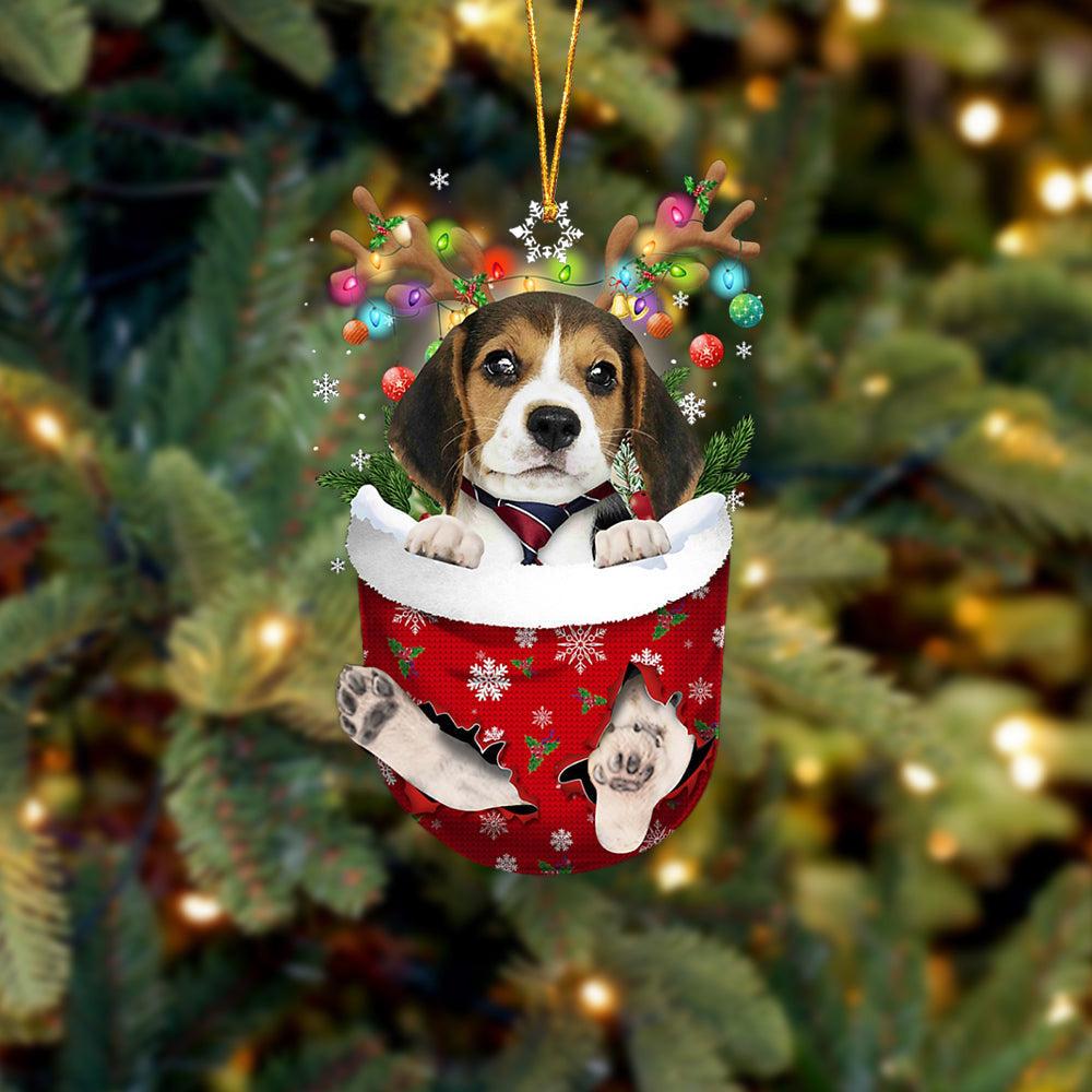 Beagle  In Snow Pocket Christmas Ornament Flat Acrylic Dog Ornament