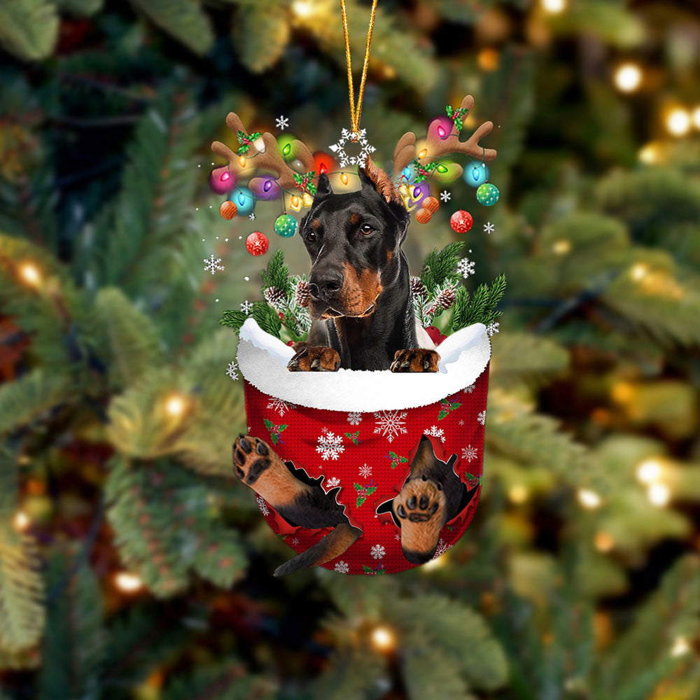 Dobermann 1In Snow Pocket Christmas Ornament Flat Acrylic Dog Ornament