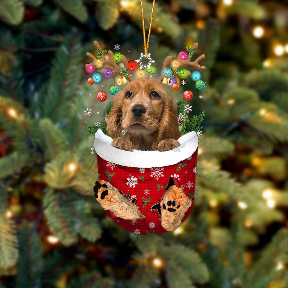 English Cocker Spaniel In Snow Pocket Christmas Ornament Flat Acrylic Dog Ornament